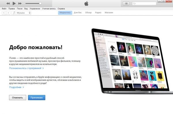 Начальный экран iTunes