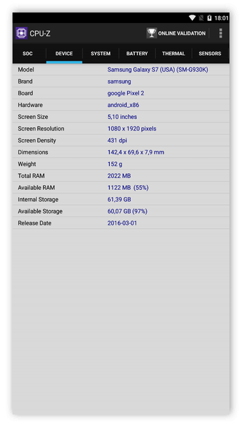 Приложение CPU-Z для Android